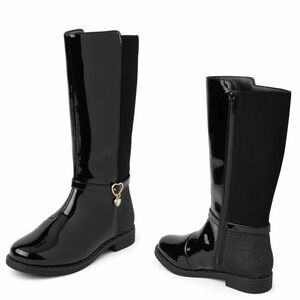 The Children’s Place Girls Black Patent Knee-High Boots Heart Charm‎ NWT Size 5
